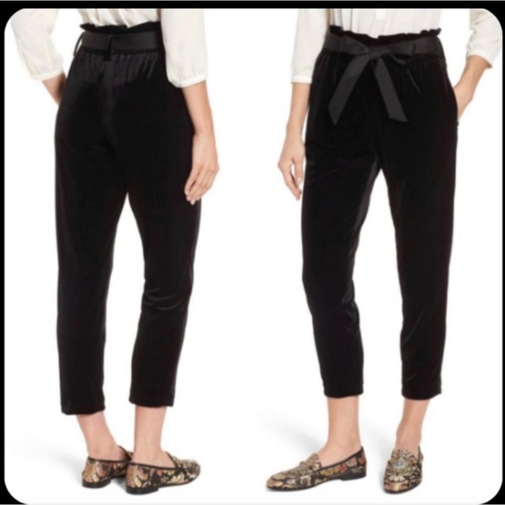 Halogen Black Velour Cropped Pants Small Pockets Whimsigoth Y2K Grunge Stretch